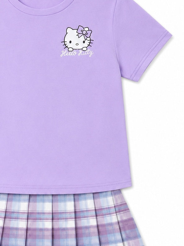 Set niña con blusa lila y falda de cuadros