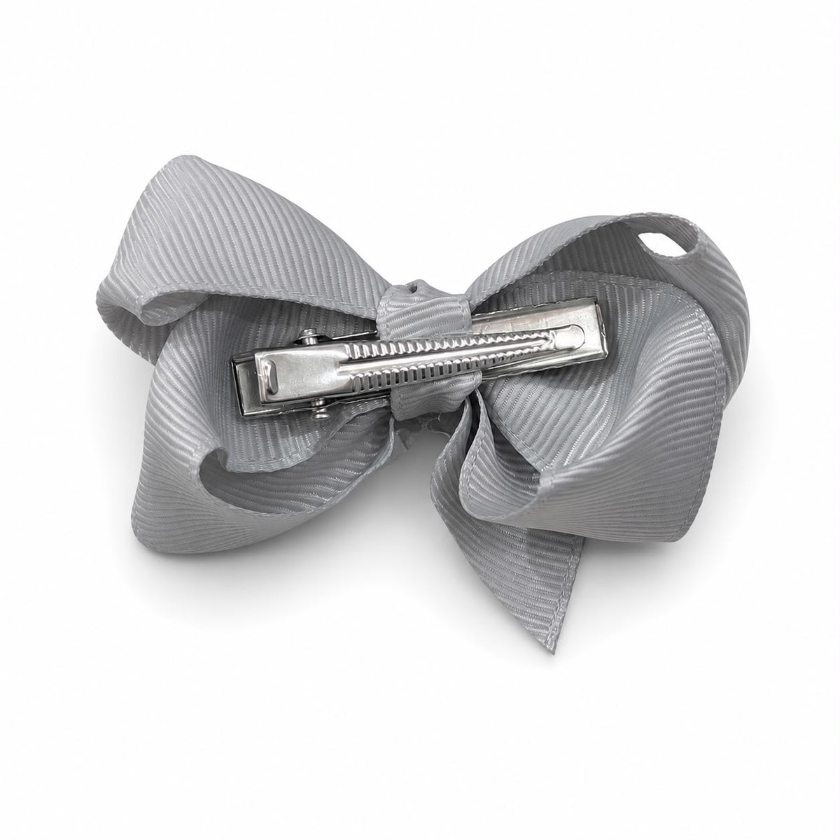 Moño chico niña gris plata con diseño de lazadas 🎀🩶