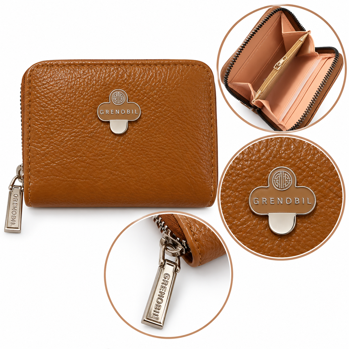 Cartera dama compacta con cierre y detalles metálicos ✨