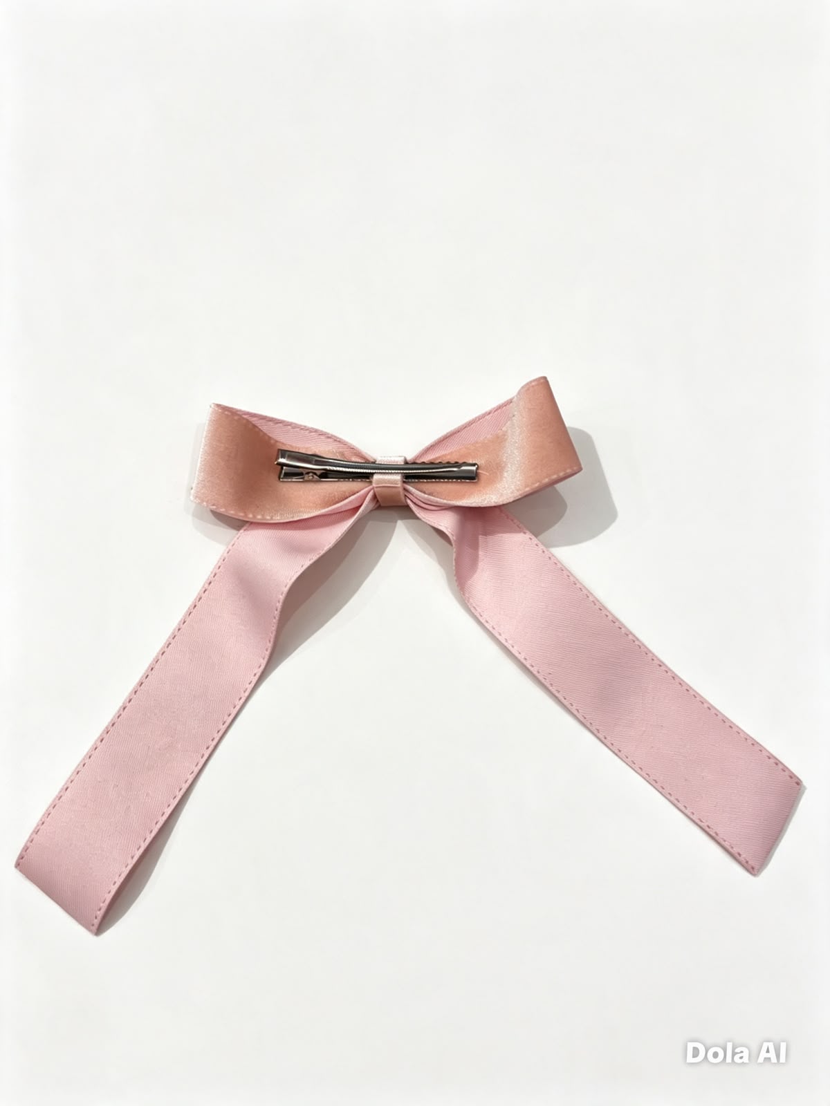 Moño niña rosa palo de terciopelo con tiras largas 🎀🩷