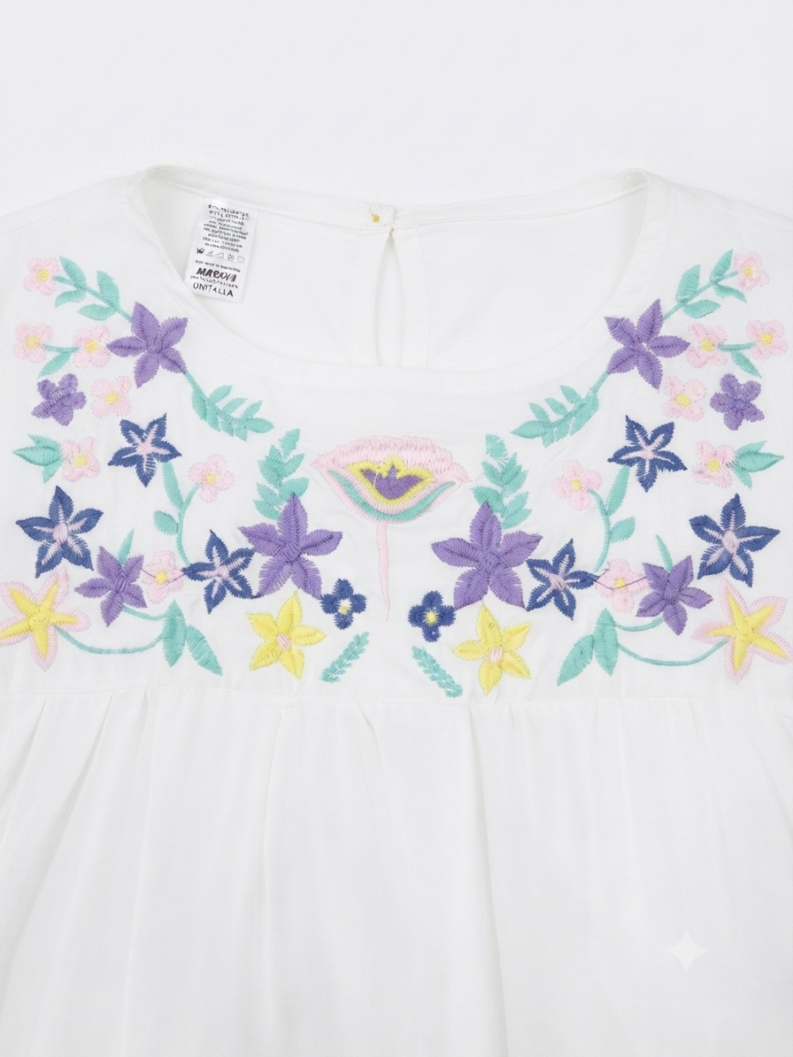 Blusa Dama OFERTA Bordada Manga Olanes Color Blanco