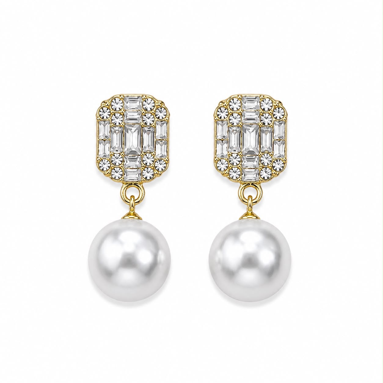 Aretes dorados con perla y cristales