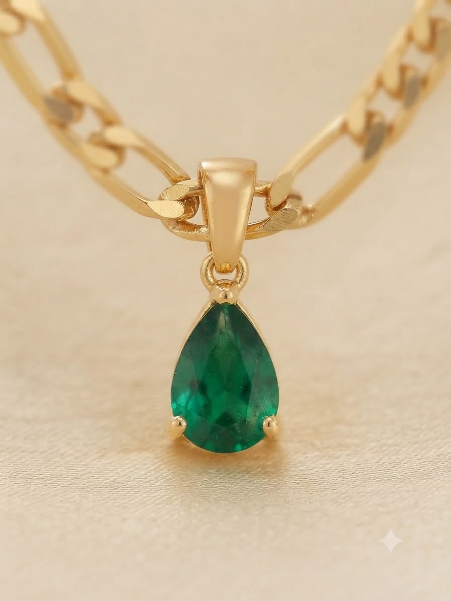 Collar accesorio dama – Cristal verde en gota