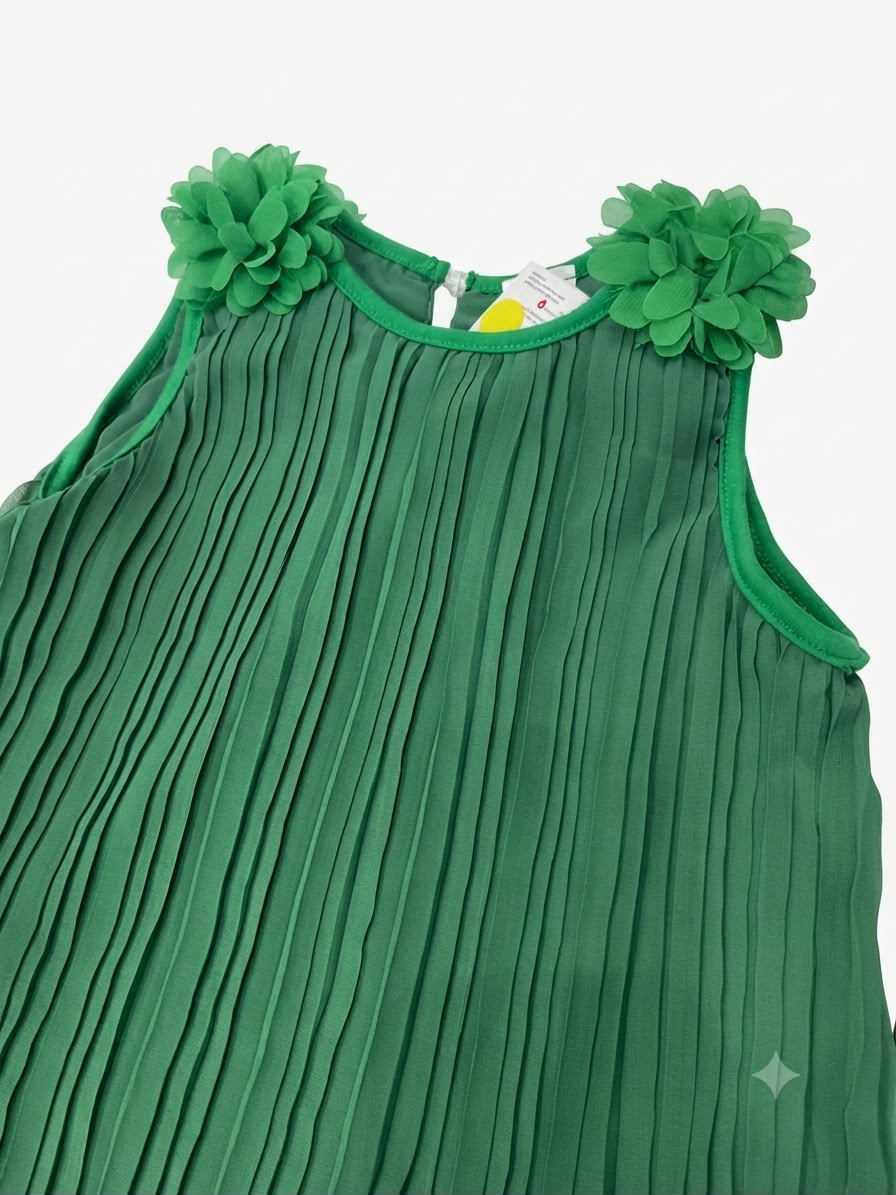Vestido niña verde plisado con flores Olanes