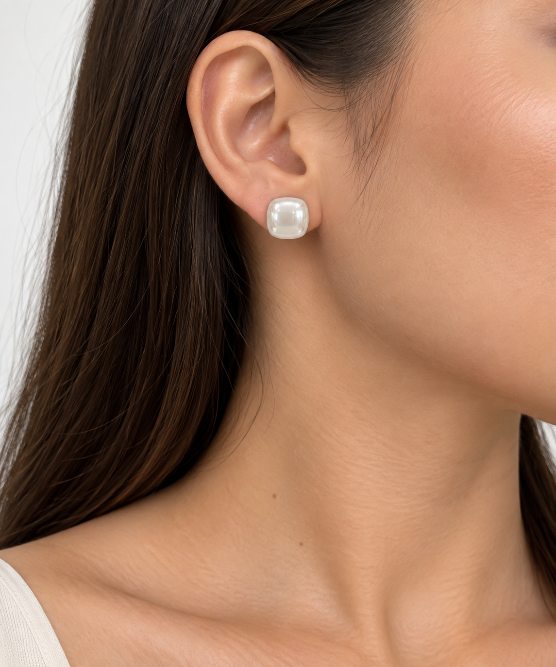 Aretes Dama efecto perla cuadrada 🤍