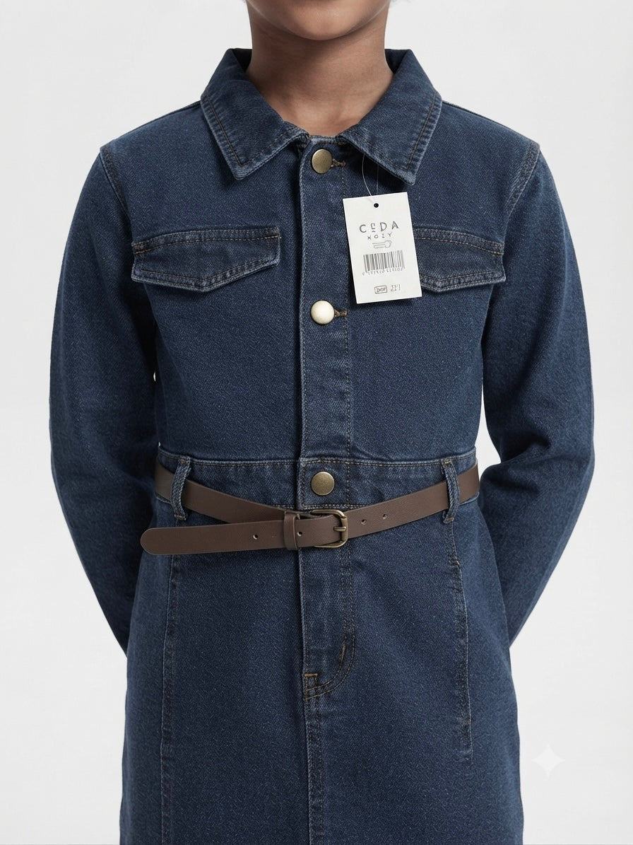 Vestido niña de mezclilla con cinturón – Estilo casual y moderno