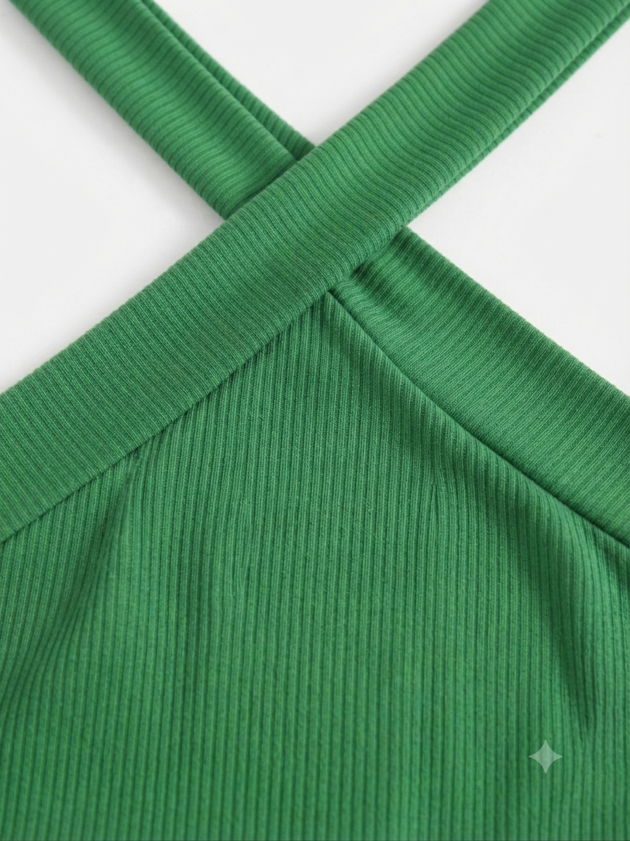 Blusa dama OFERTA crop top cuello halter cruzado color verde
