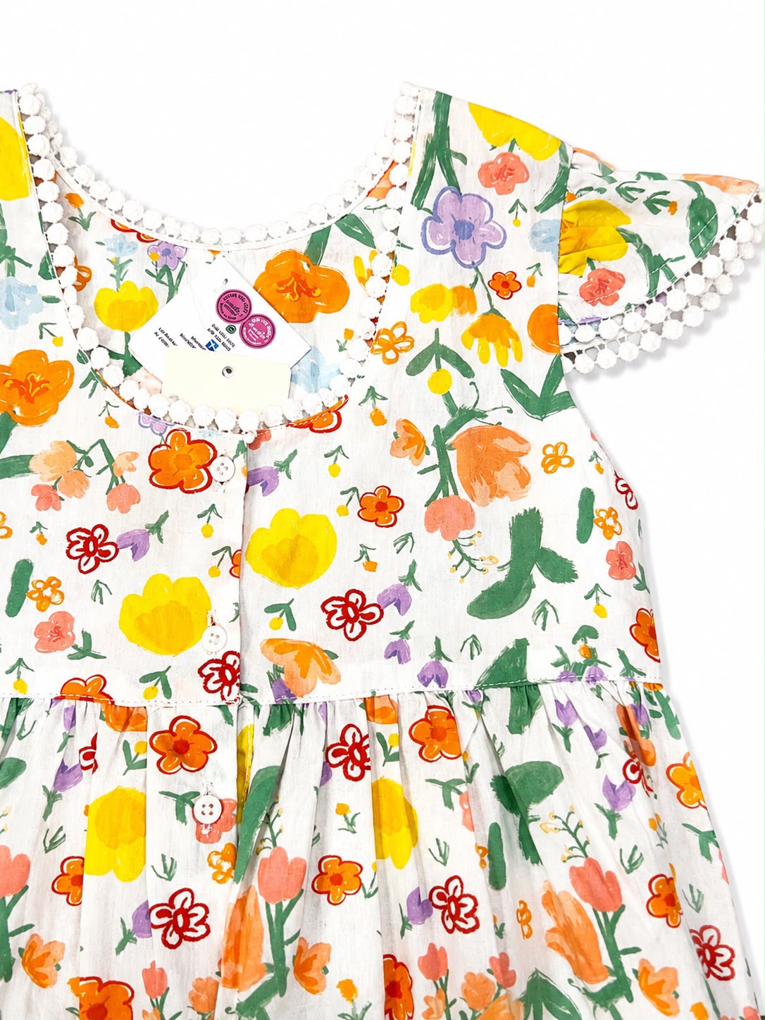 Vestido niña floral con Olanes y encaje