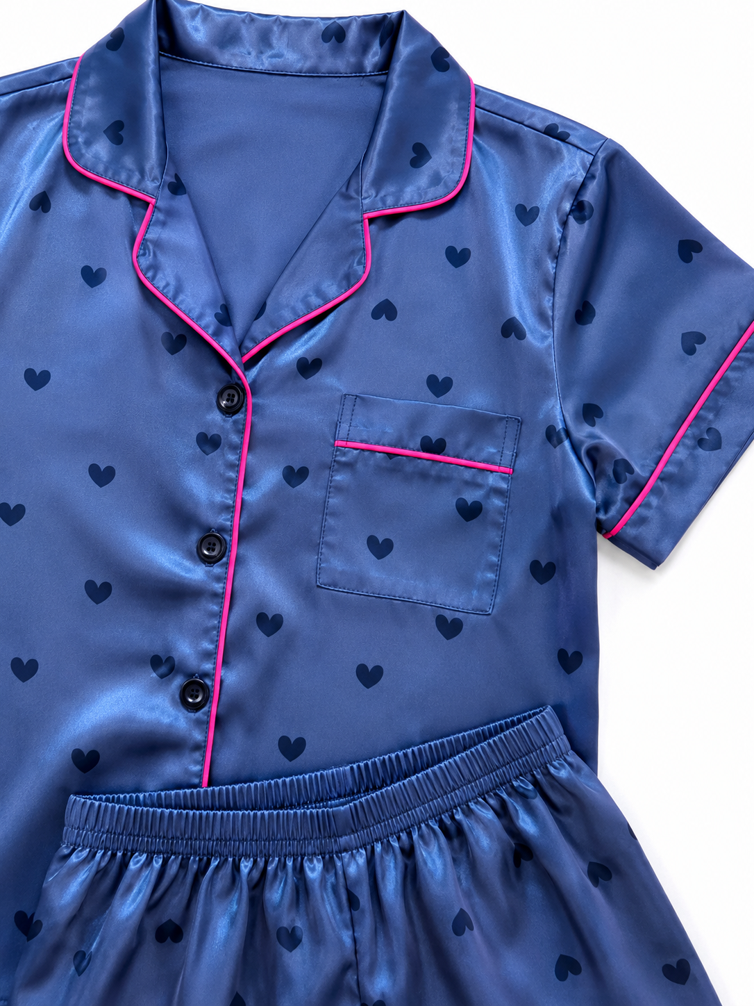 Pijama Dama Satinada Corazones Azul