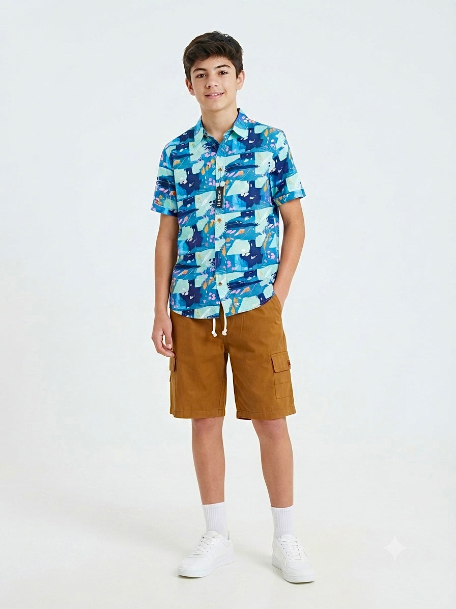 Set niño camisa estampada con short cargo