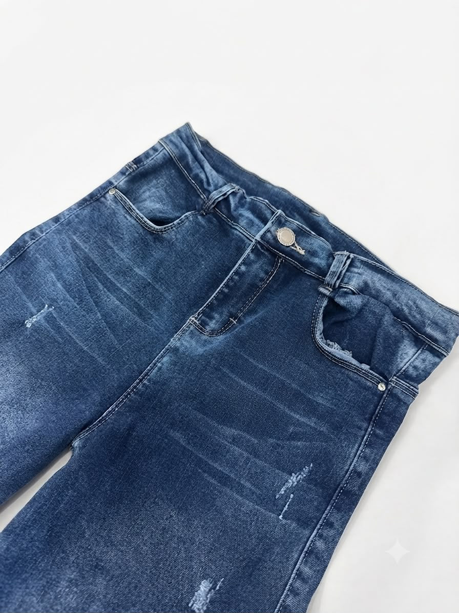 Pantalón niña cargo mezclilla deslavado