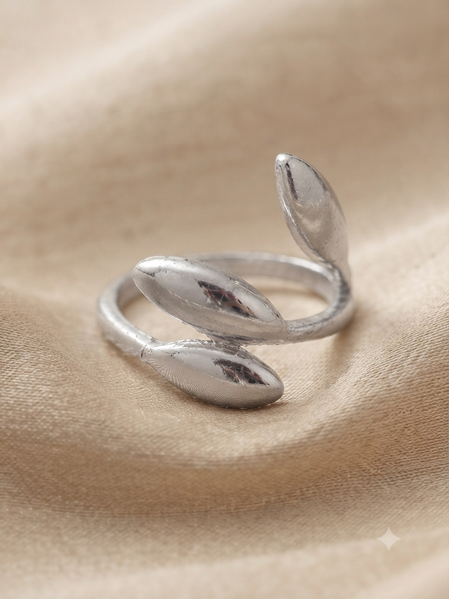 ✨ Anillo dama diseño hojas plateado