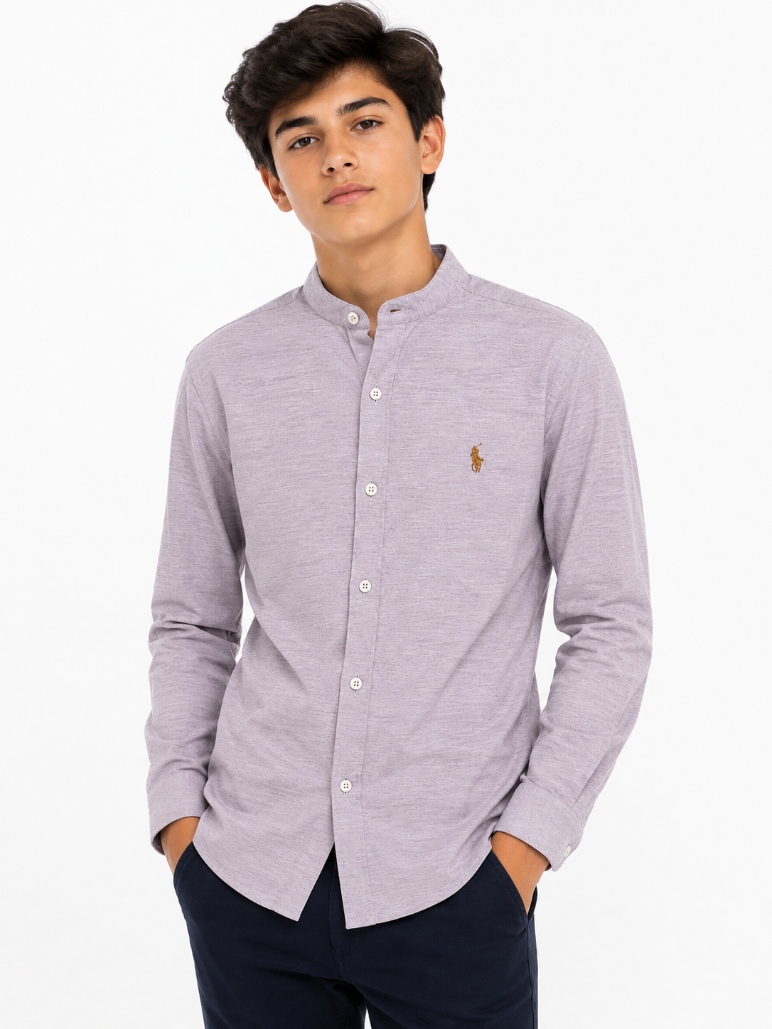 Camisa niño manga larga con cuello mao