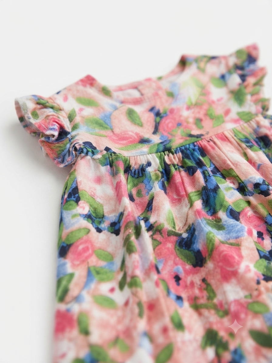 Vestido niña floral multicolor con mangas de olanes