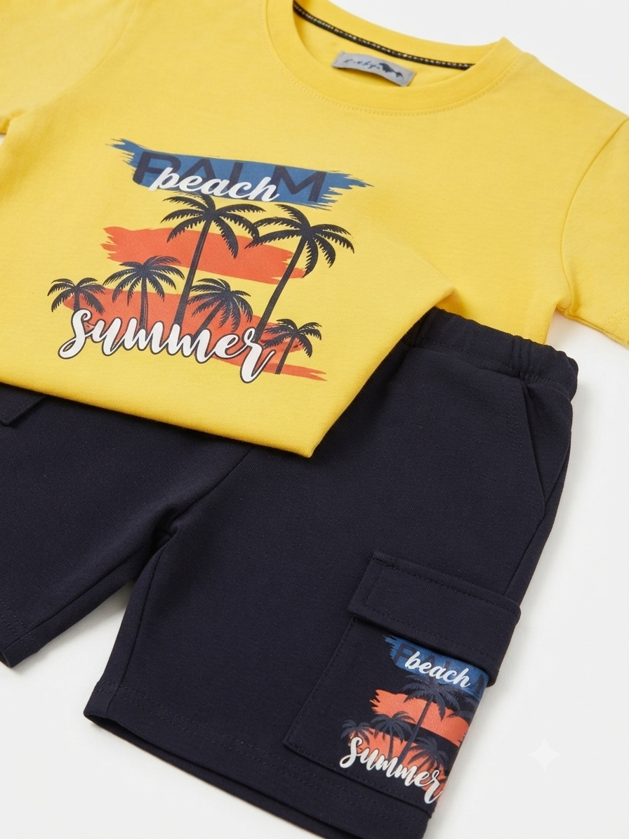 Set niño playera estampada Beach Summer con short cargo