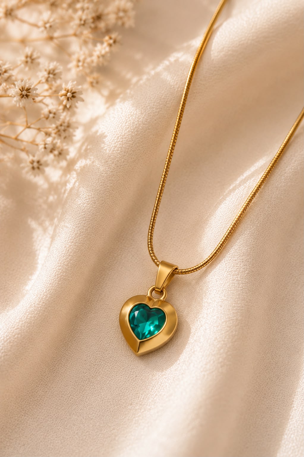 Collar accesorio dama – Corazón con cristal verde