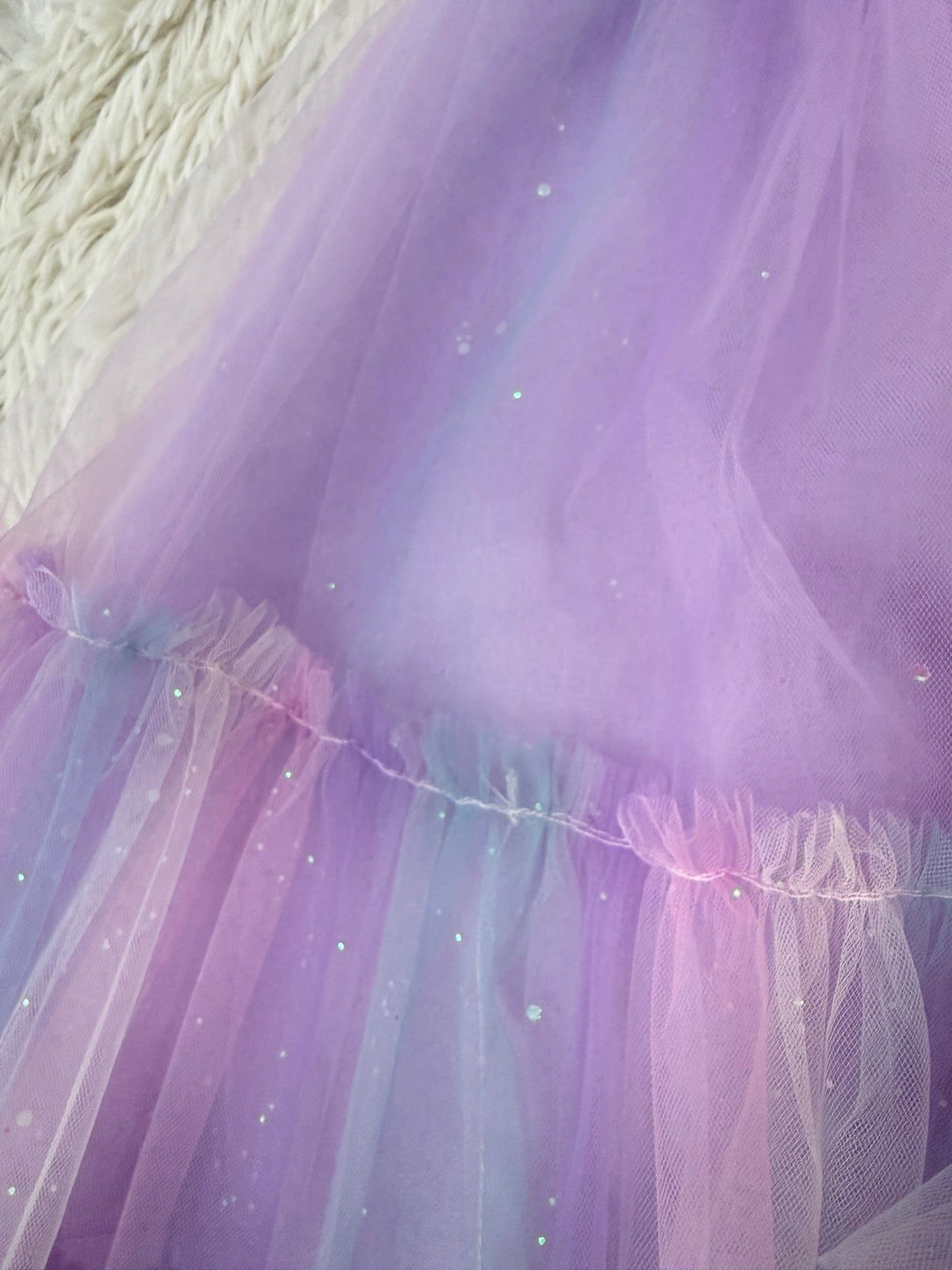 Vestido niña tul degradado en tonos pastel con olanes