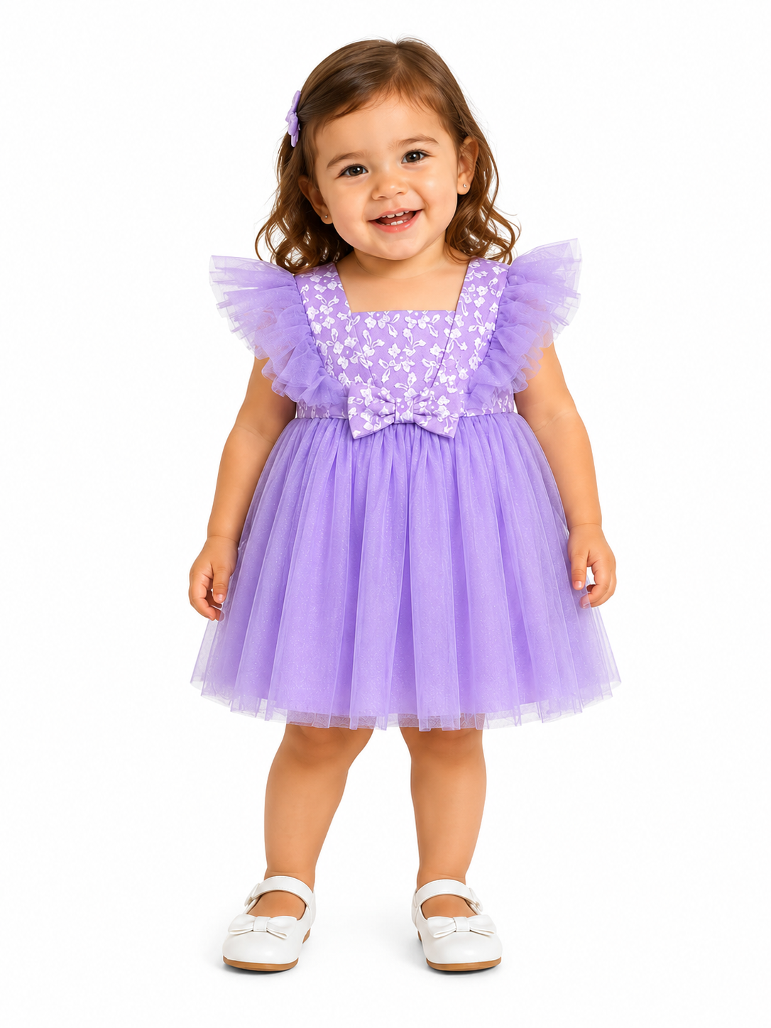 Vestido niña meses de tul con flores – Color lila