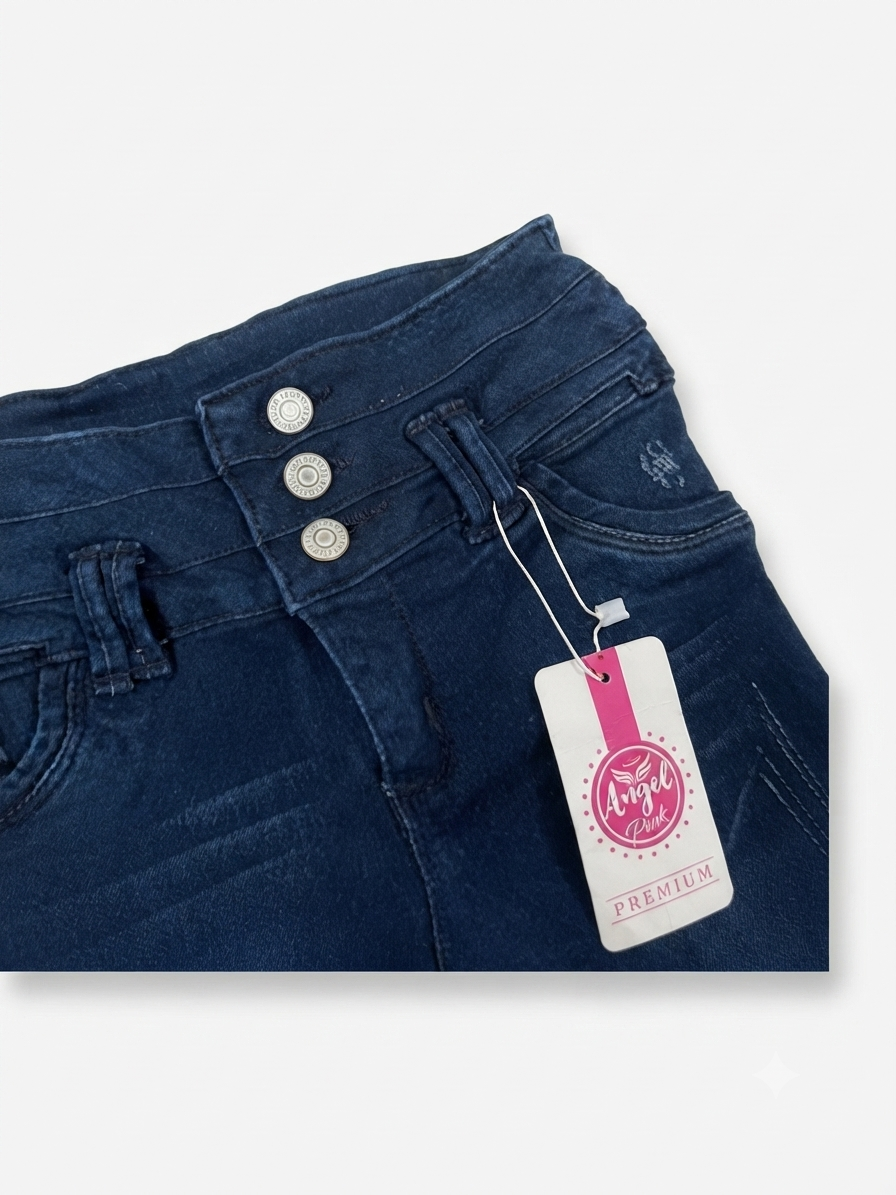 Pantalón niña skinny mezclilla azul oscuro con 3 botones
