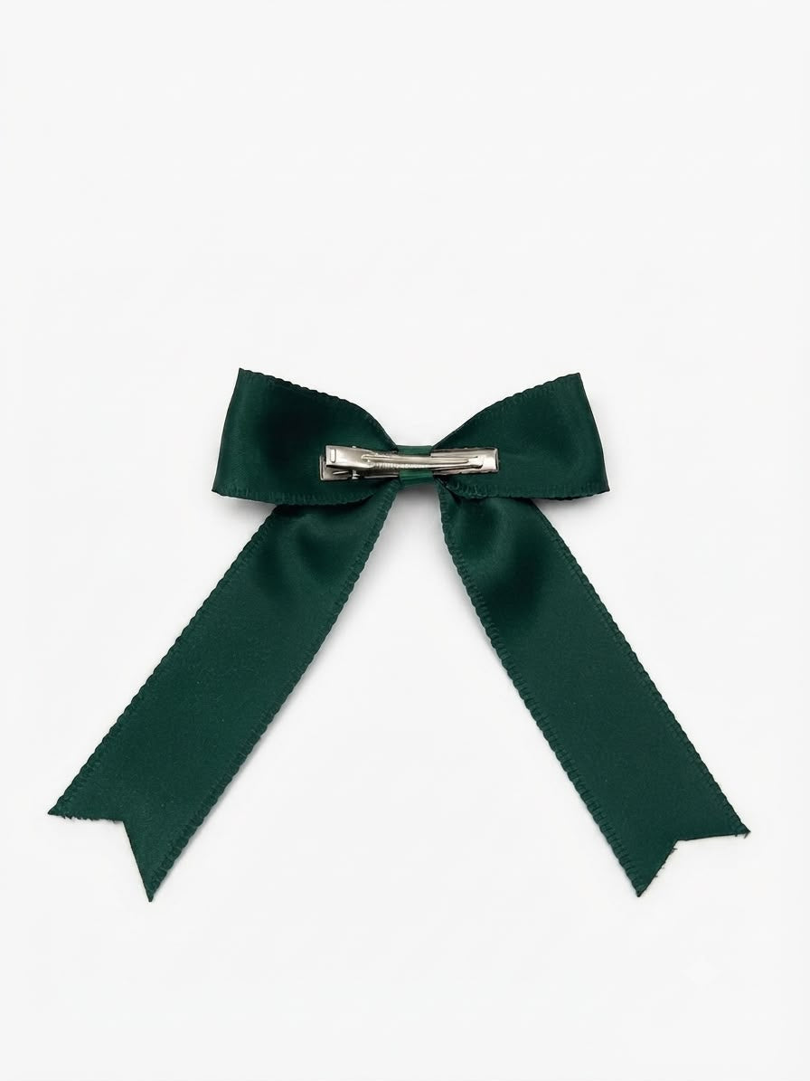Moño chico niña verde esmeralda con tiras largas