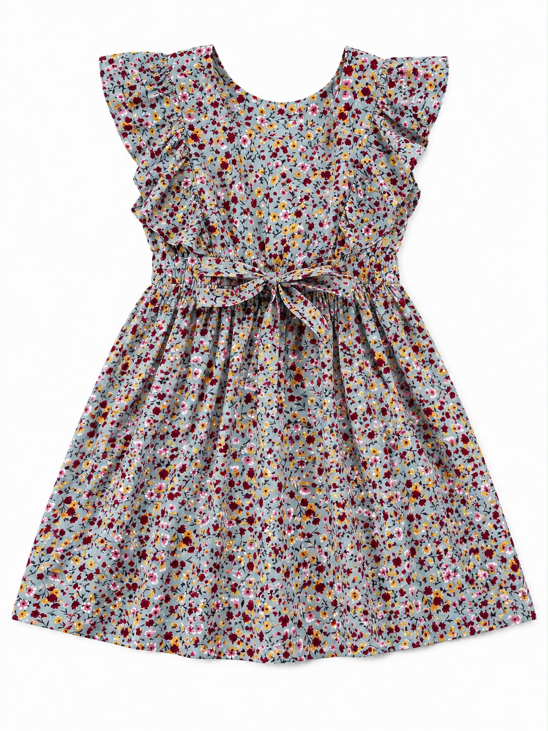 Vestido niña estampado floral gris con Olanes