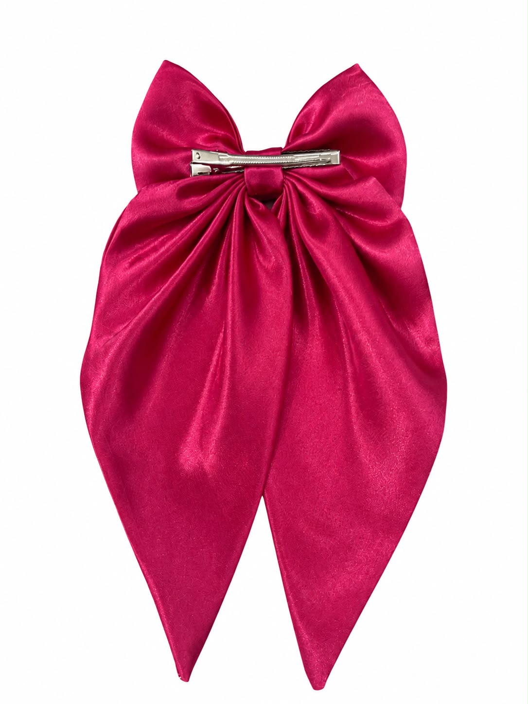 🎀 Moño coquette niña rosa fucsia satinado con tiras largas
