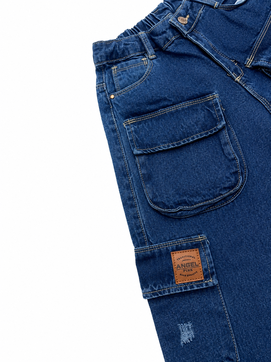 Pantalón niña cargo de mezclilla con bolsas oversized
