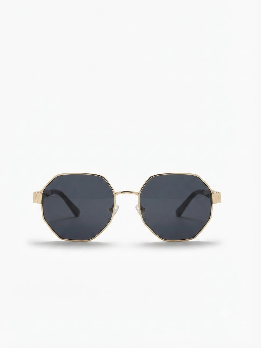 Lentes dama hexagonales negros con marco dorado