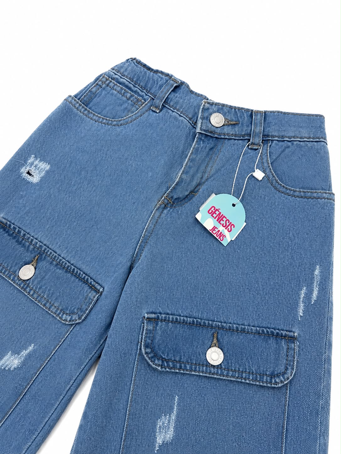 Pantalón niña cargo mezclilla azul claro