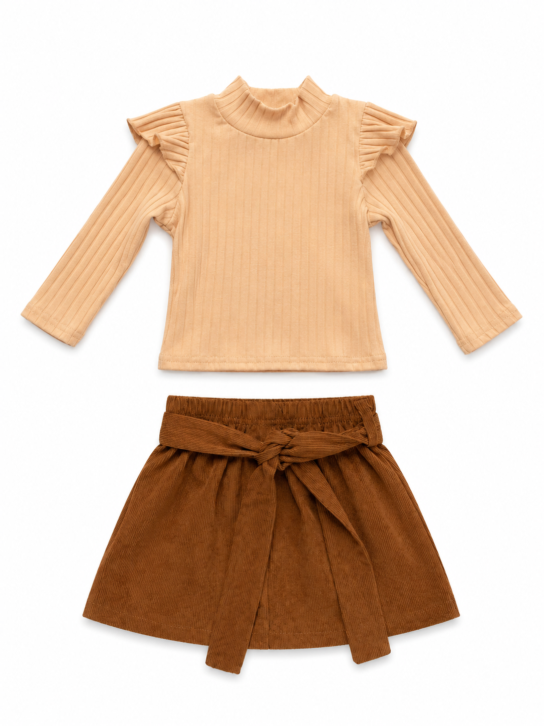 Conjunto niña meses con blusa de manga larga y falda café