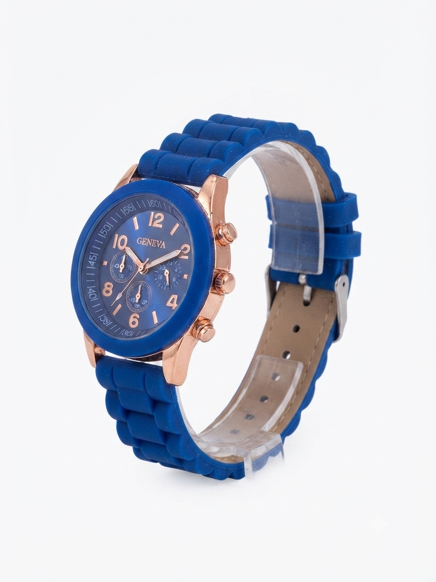 Reloj dama azul marino de silicón con detalles oro rosa