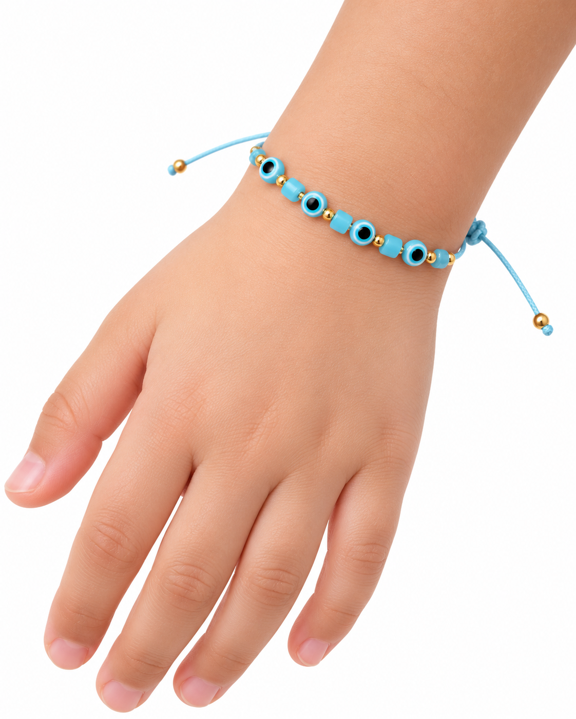 Pulsera niña con ojitos protectores y detalles dorados 🖤✨