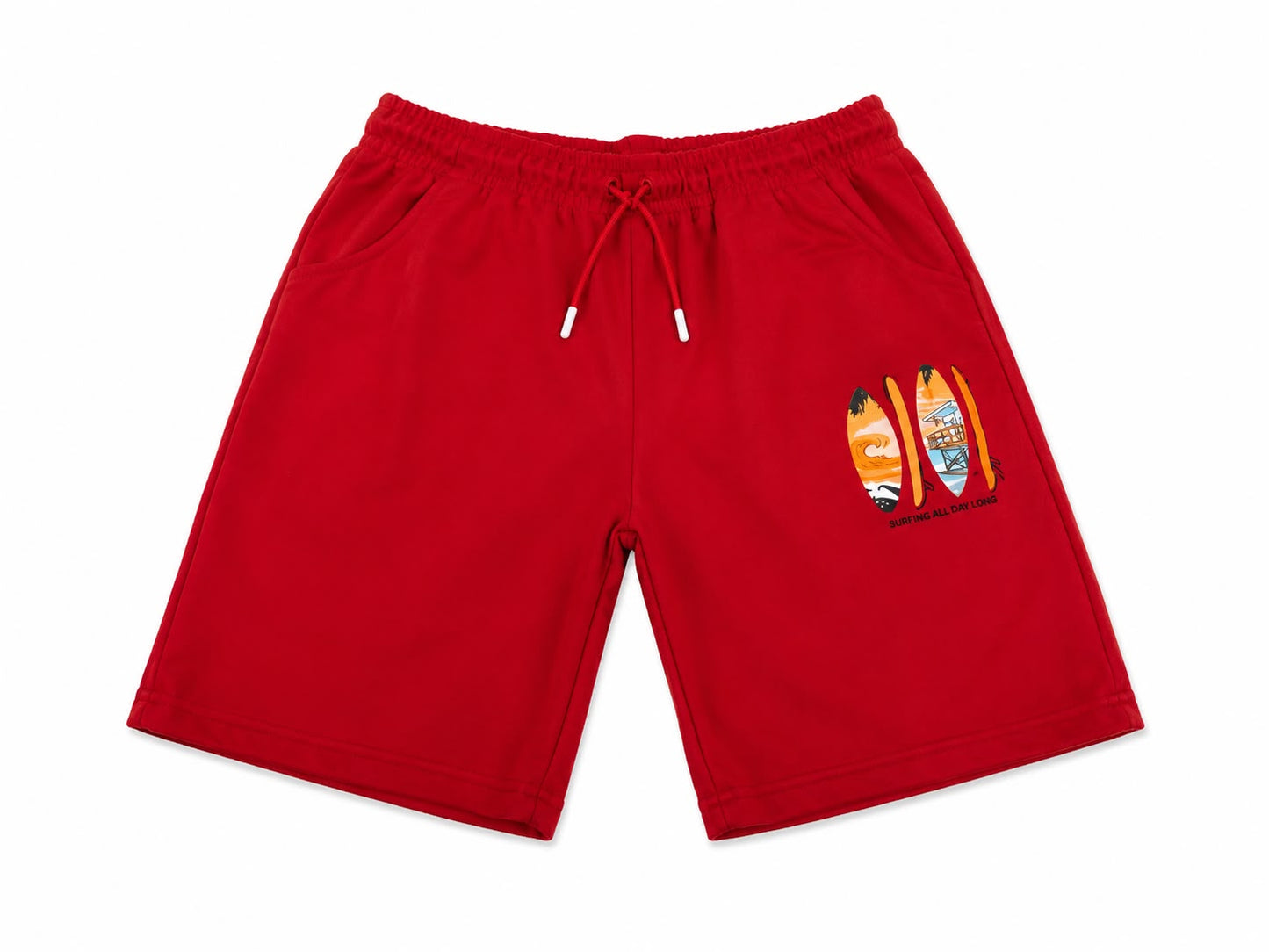 Set niño playera de rayas con estampado de surf y short rojo