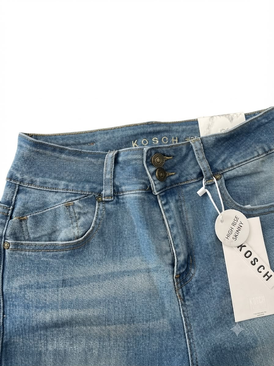 Pantalón dama mezclilla skinny azul claro con doble botón