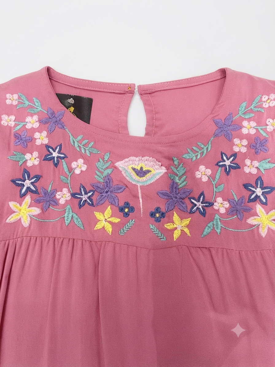Blusa Dama OFERTA Bordada Manga Olanes Color Palo de Rosa