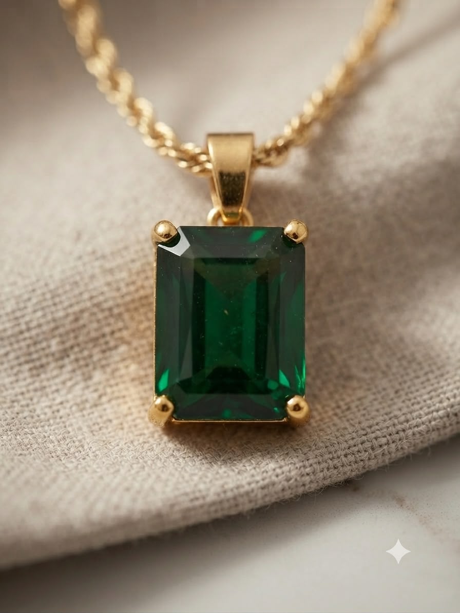Collar accesorio dama – Dije cristal verde esmeralda
