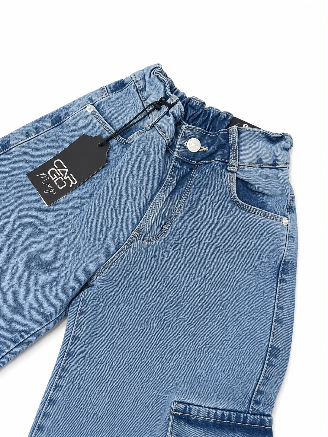Pantalón niña cargo mezclilla franjas laterales