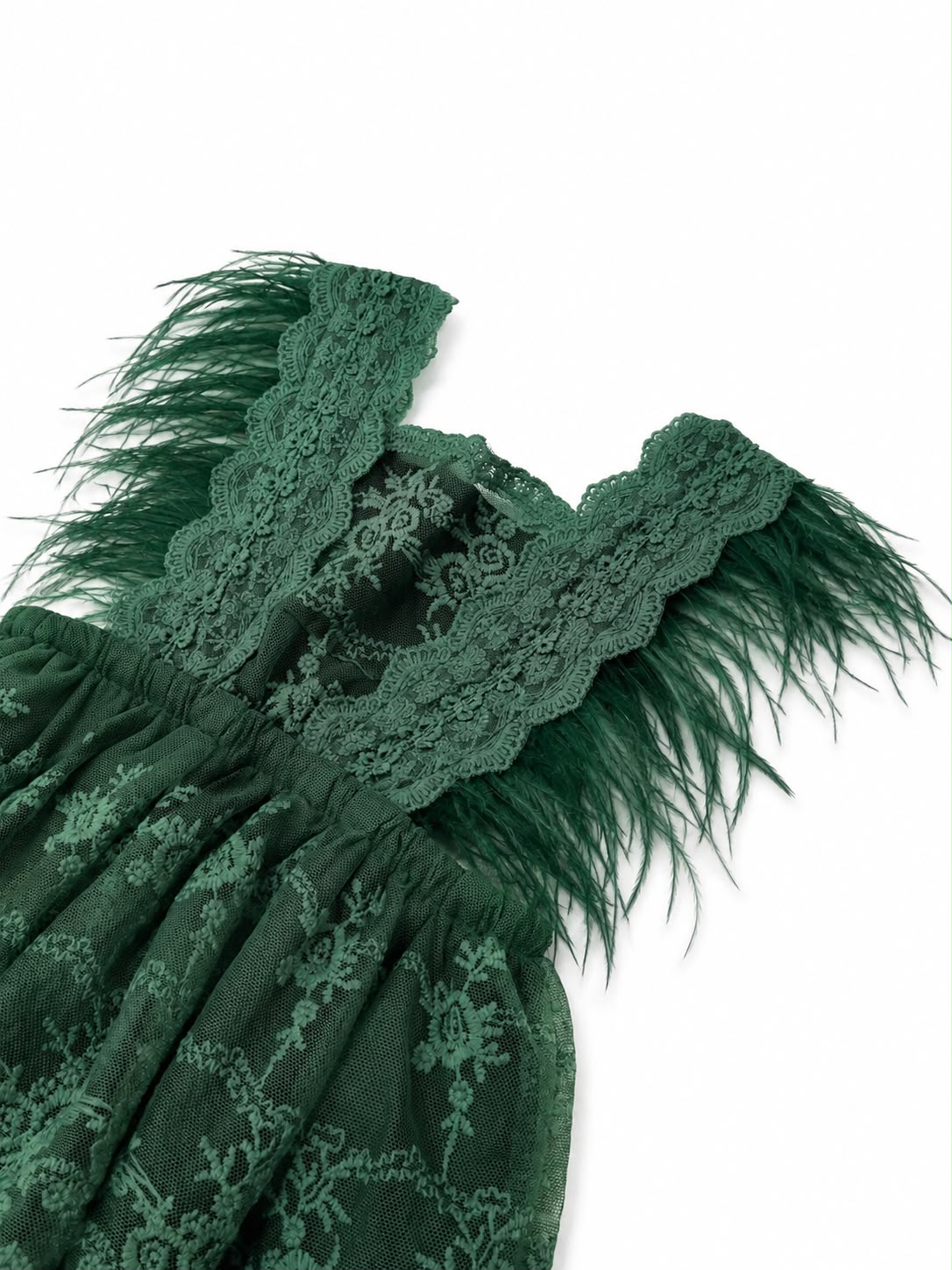 vestido niña meses de encaje con plumas – Verde esmeralda