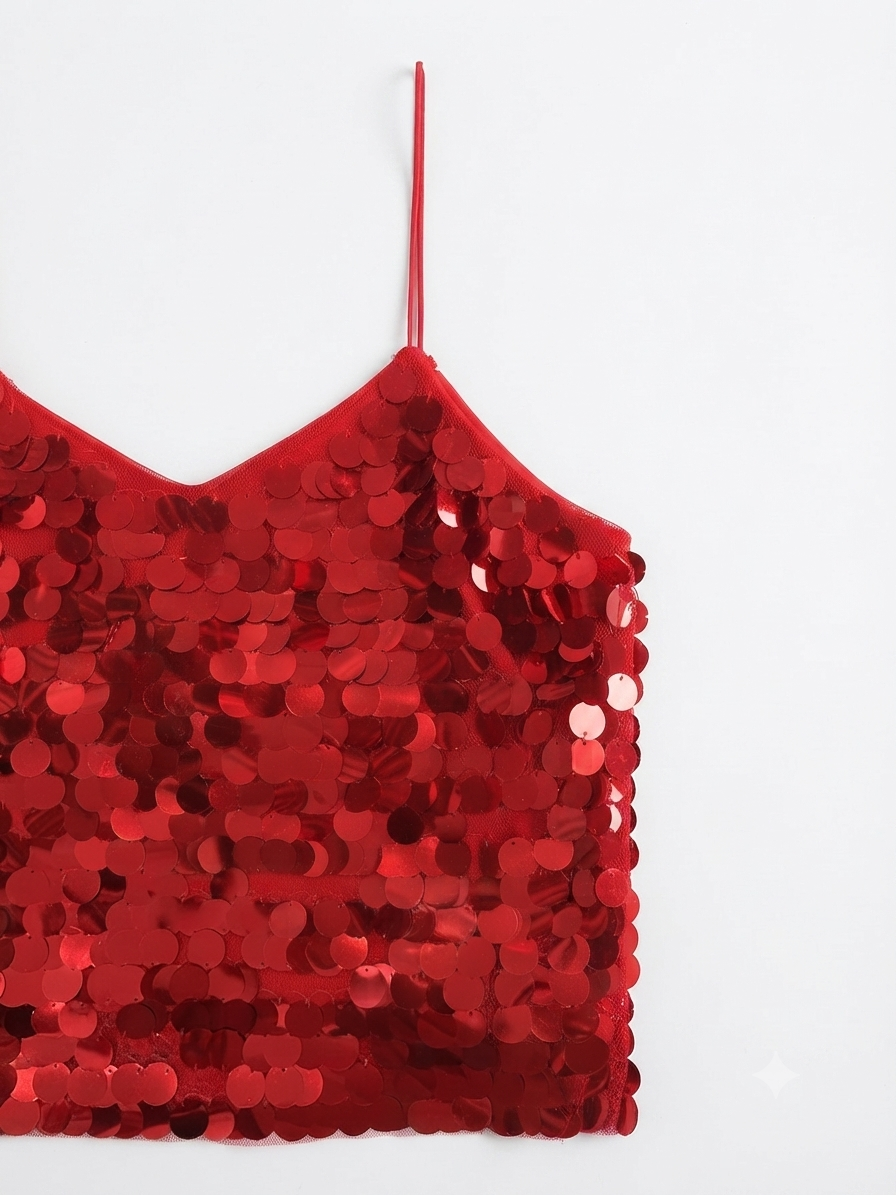 Blusa Dama OFERTA Lentejuelas Tirantes Delgados Color Rojo