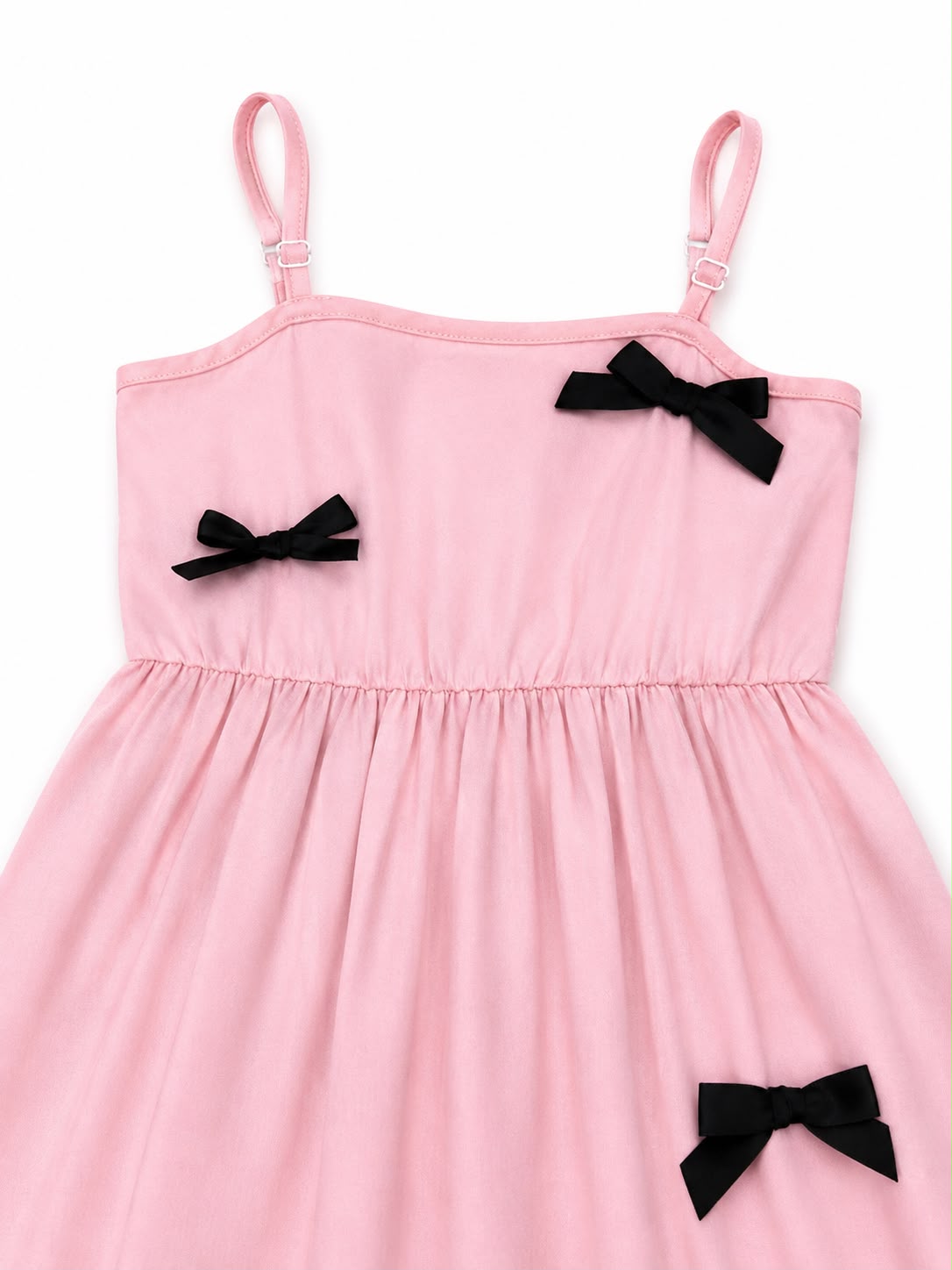 Vestido niña rosa con moños negros