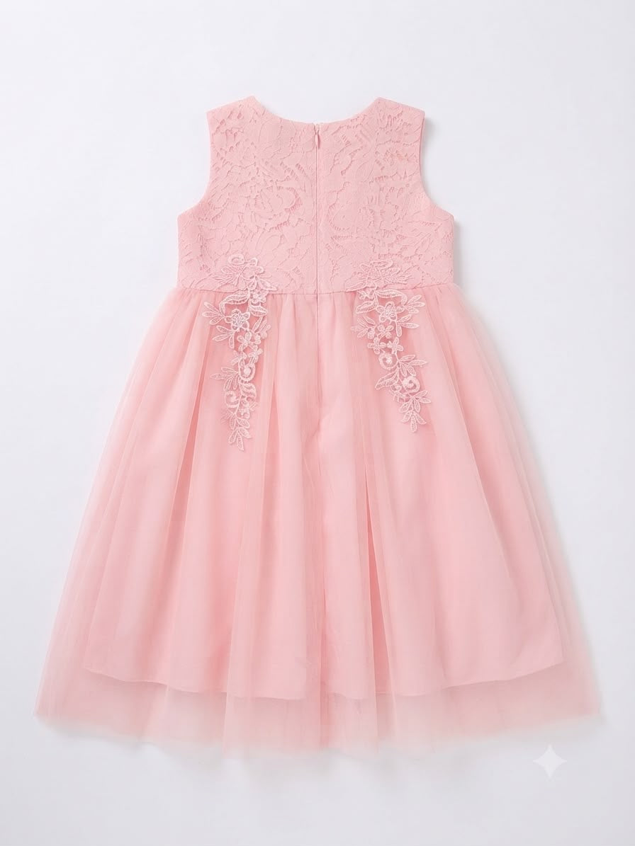 Vestido niña con tul y encaje color coral