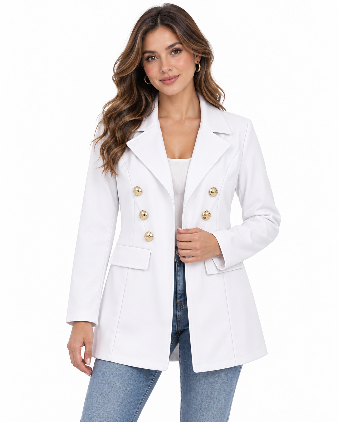 Blazer Dama Largo con Botones Dorados