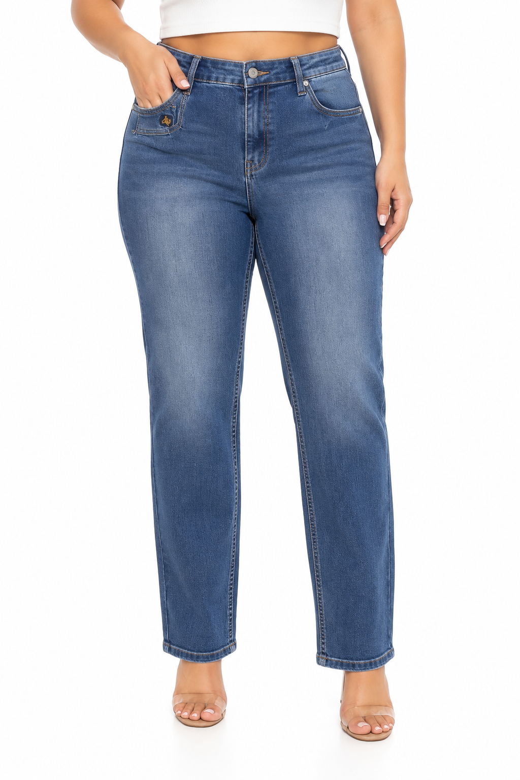 Pantalón dama mezclilla recto de tiro medio