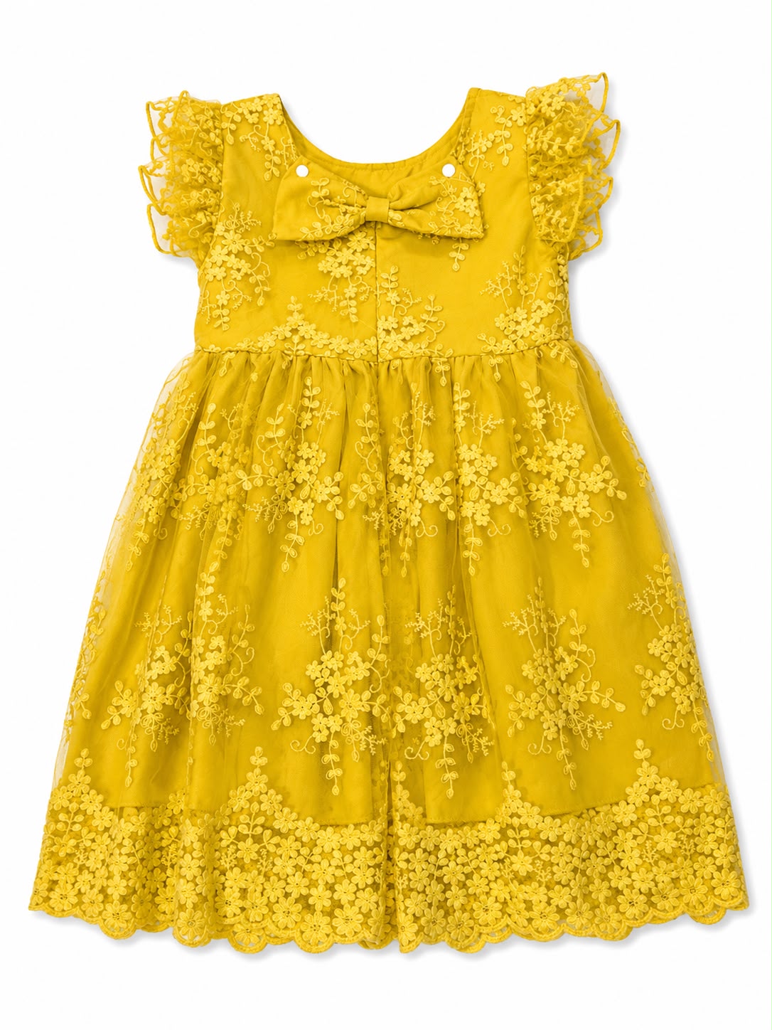 Vestido niña amarillos con bordado floral y encaje
