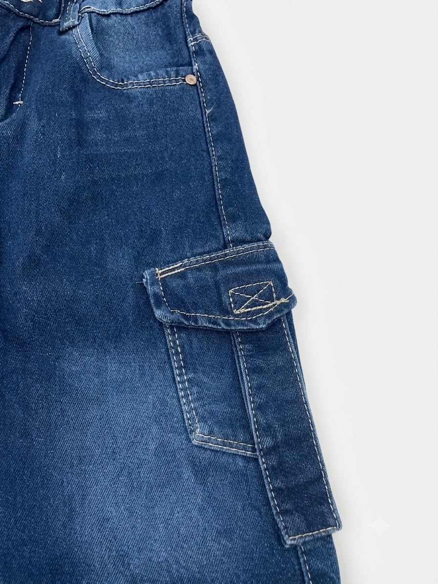 Pantalón niña cargo de mezclilla con bolsillos laterales