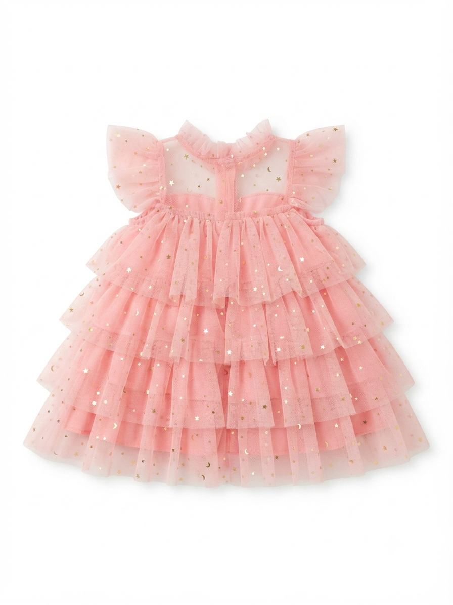 Vestido niña meses rosa de tul con estrellas