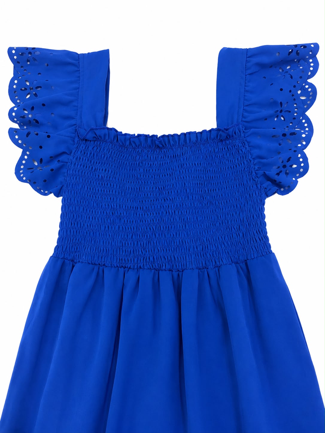 Vestido niña azul rey con detalles calados