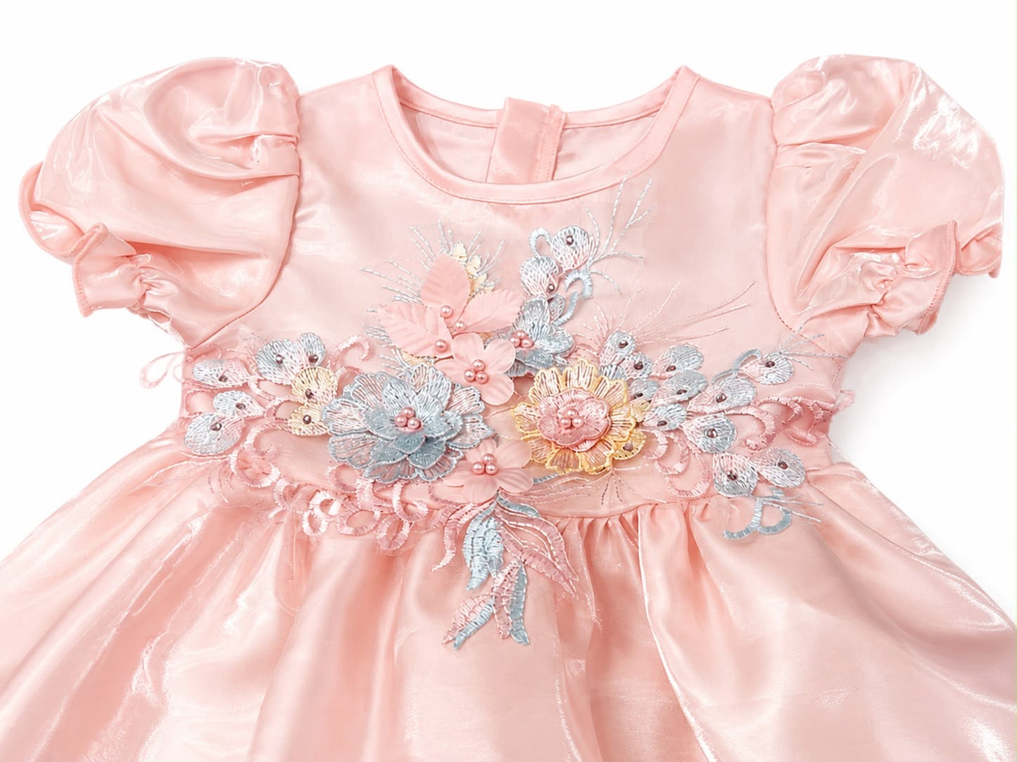 Vestido niña satinado con bordado floral