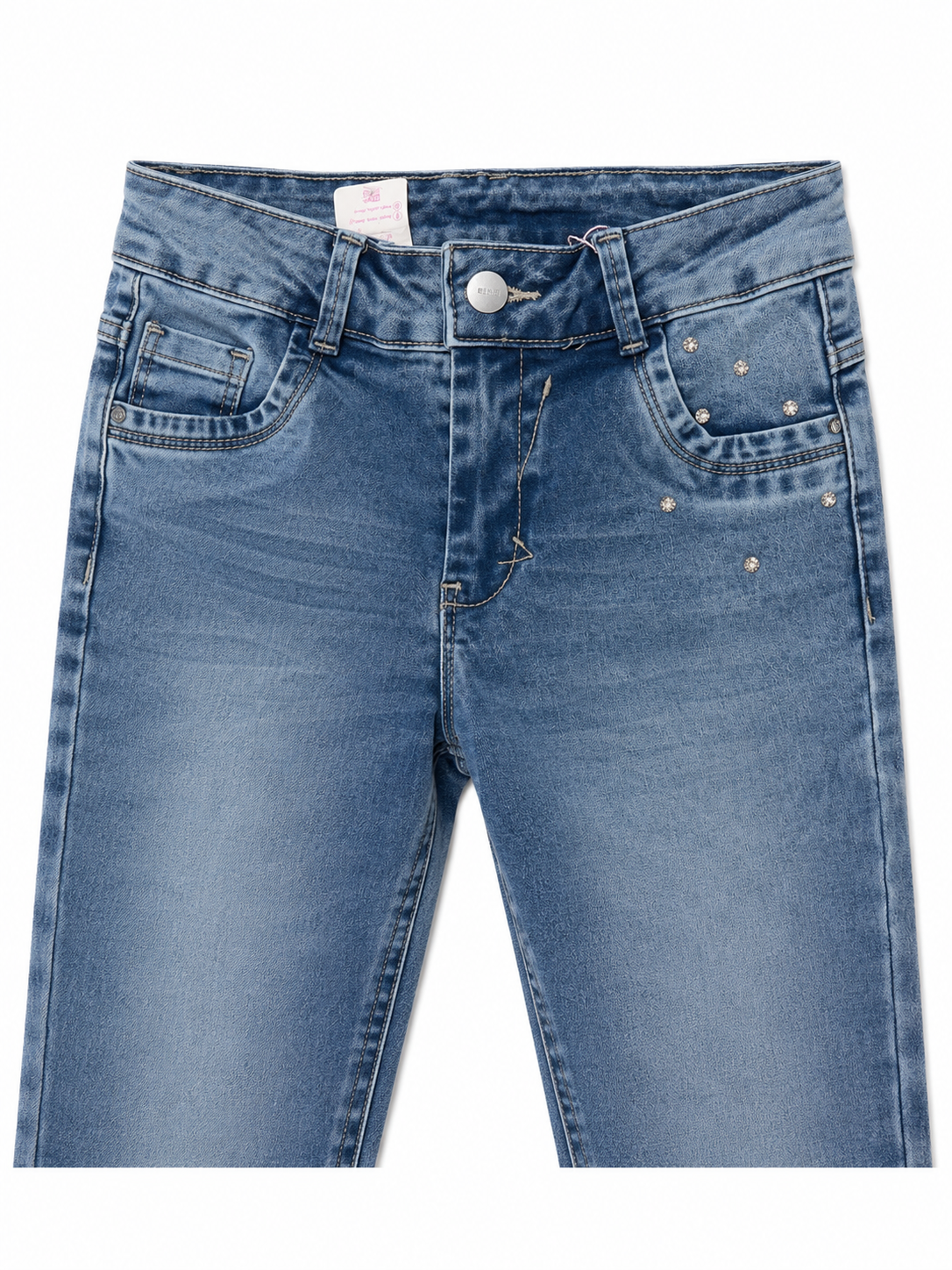 Pantalón niña mezclilla skinny con aplicaciones brillantes