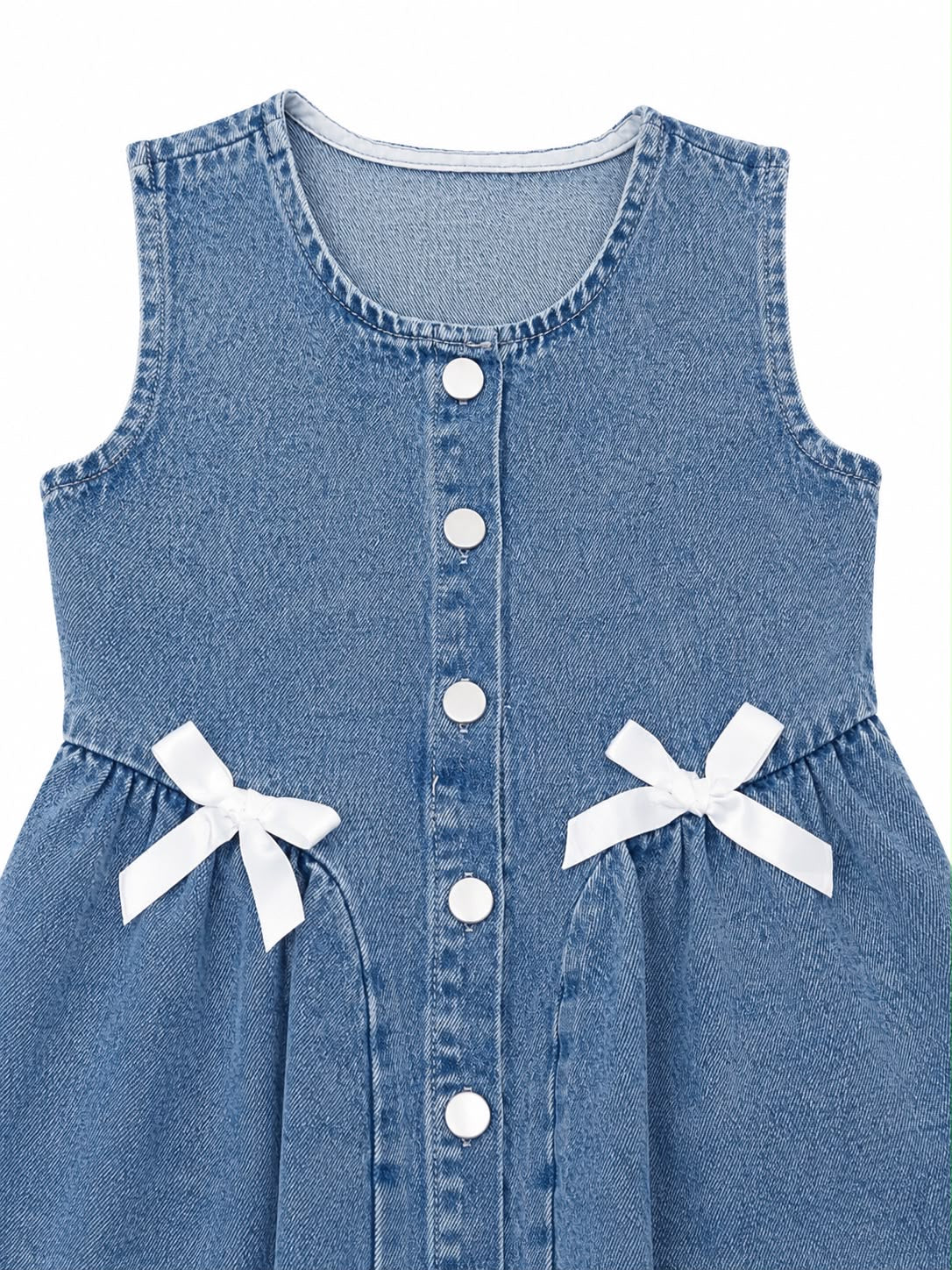 Vestido niña de mezclilla con botones y moños